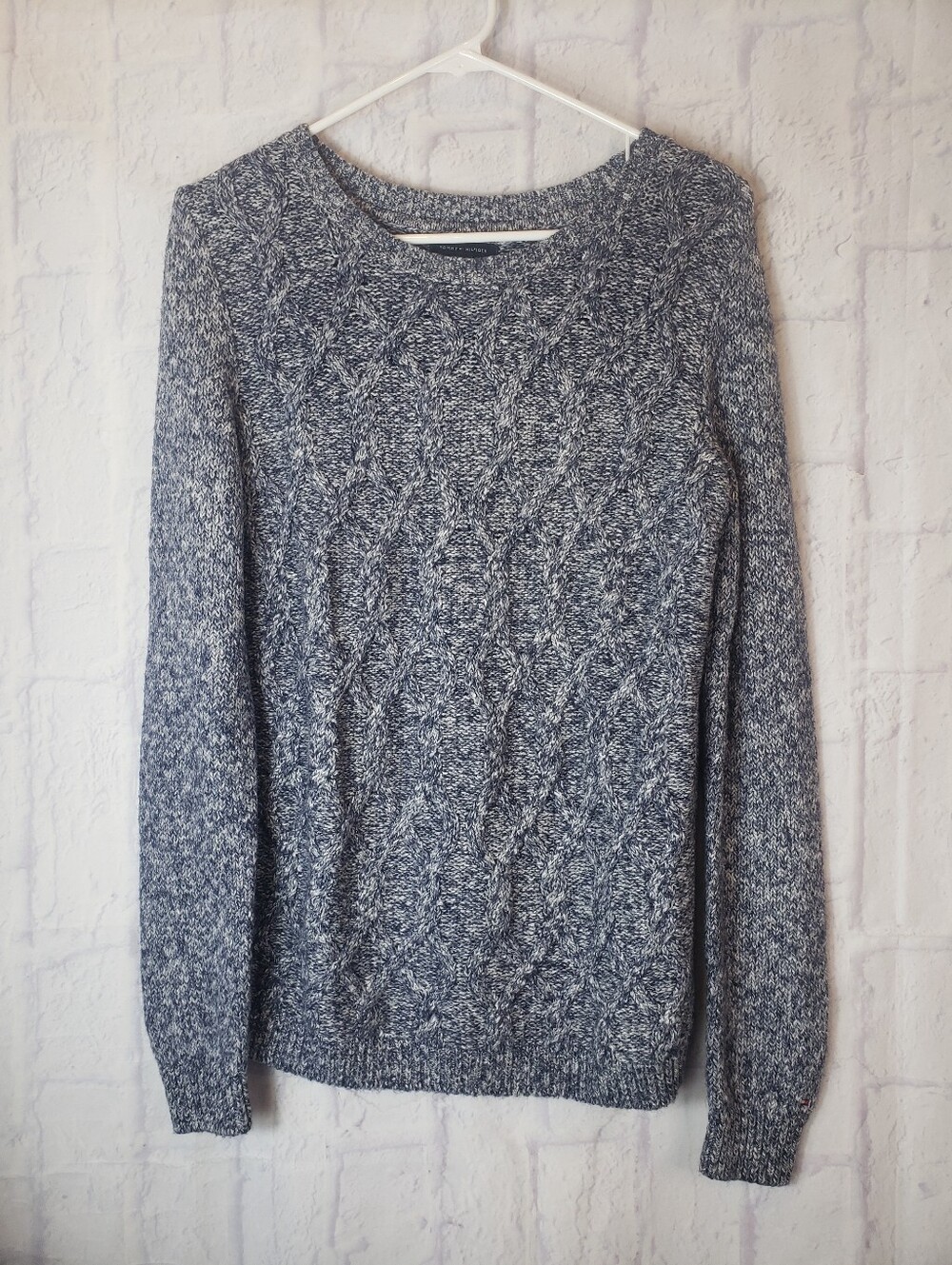 TOMMY HILFIGER Blue & White Knit Crewneck Sweater Small